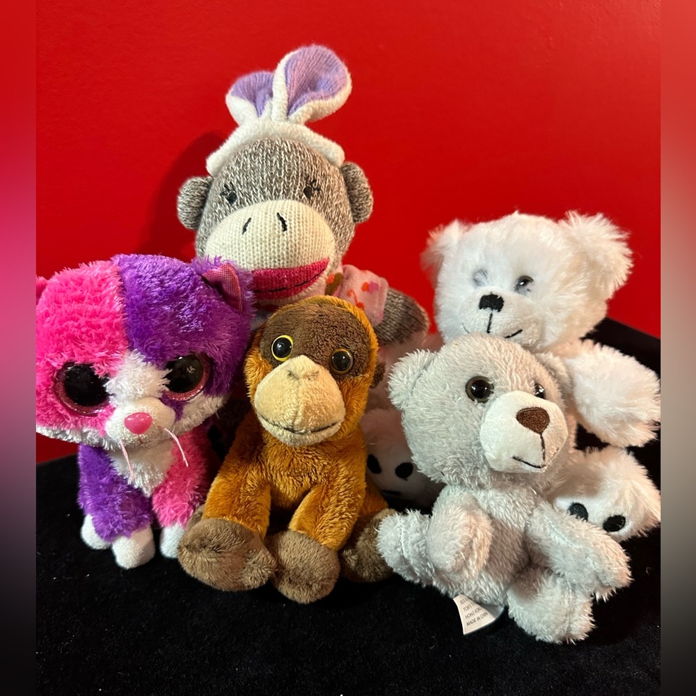 5 small stuffed animals - sock monkey